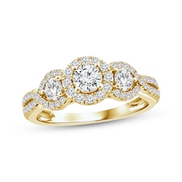 Memories Moments Magic Round-Cut Diamond Three-Stone Engagement Ring 1 ct tw 14K Yellow Gold