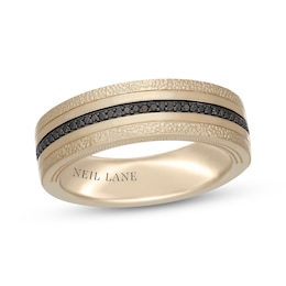 Neil Lane Men’s Black Diamond Hammered Wedding Band 1/6 ct tw 14K Yellow Gold