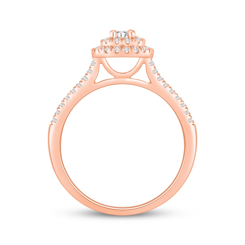 Main Image 3 of Round-Cut Diamond Double Halo Engagement Ring 1/2 ct tw 10K Rose Gold