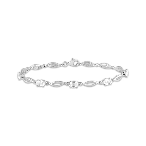 Oval-Cut White Lab-Created Sapphire Station Bracelet Sterling Silver 7"