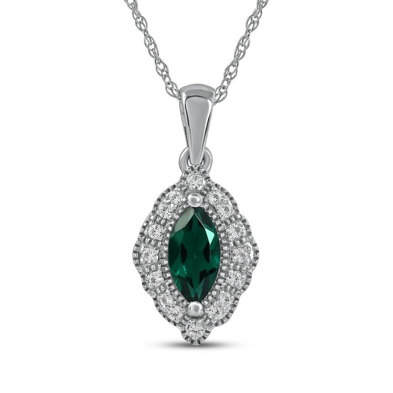 Main Image 1 of Lab-Created Emerald & White Lab-Created Sapphire Necklace Sterling Silver 18&quot;