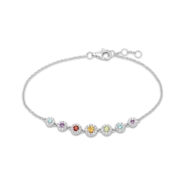 Amethyst, Swiss Blue Topaz, Peridot, Citrine, Garnet & White Lab-Created Sapphire Halo Bracelet Sterling Silver 7.25&quot;