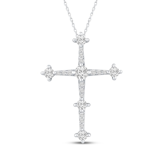 Milestones Lab-Grown Diamond Tapered Station Cross Necklace 1 ct tw 10K White Gold 18"