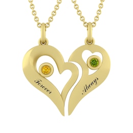 Couple's Birthstone Two-Piece Heart Necklace Set (2 Stones and Lines)