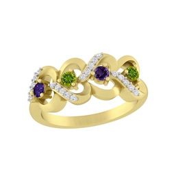 Birthstone Family & Mother's Sideways Hearts Ring (2-4 Stones and 2 Lines)