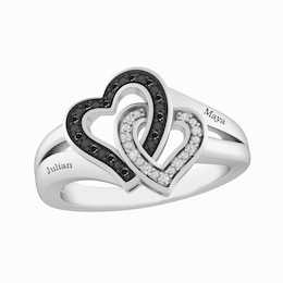 1/20 ct tw Black & White Diamond Hearts Promise Ring (2 Lines)