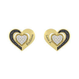 1/10 ct tw Black & White Diamond Heart Earrings (2 Lines)