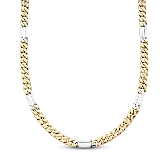 Semi-Solid Curb Chain Station Necklace 10K Two-Tone Gold 22"