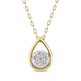 Multi-Diamond Center Teardrop Necklace 1/6 ct tw 10K Yellow Gold 18”