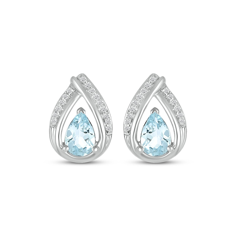 Main Image 2 of Pear-Shaped Aquamarine & Round-Cut Diamond Earrings 1/15 ct tw Sterling Silver