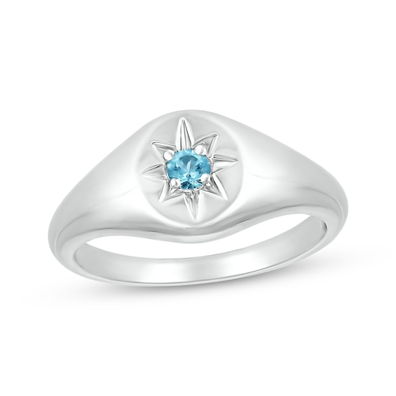 Round-Cut Swiss Blue Topaz Solitaire Signet Ring Sterling Silver