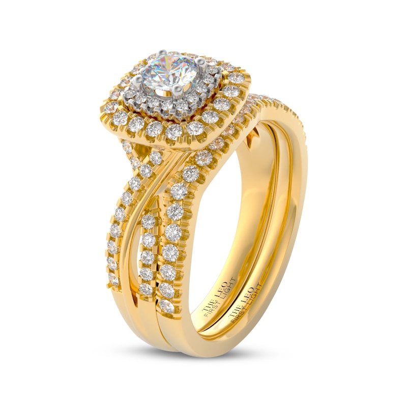 Main Image 2 of THE LEO First Light Diamond Round-Cut Cushion Double Halo Bridal Set 7/8 ct tw 14K Two-Tone Gold