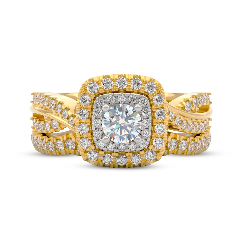 Main Image 3 of THE LEO First Light Diamond Round-Cut Cushion Double Halo Bridal Set 7/8 ct tw 14K Two-Tone Gold