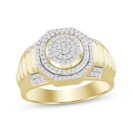 Men's Multi-Diamond Center Octagon Ring 1/4 ct tw 10K Yellow Gold