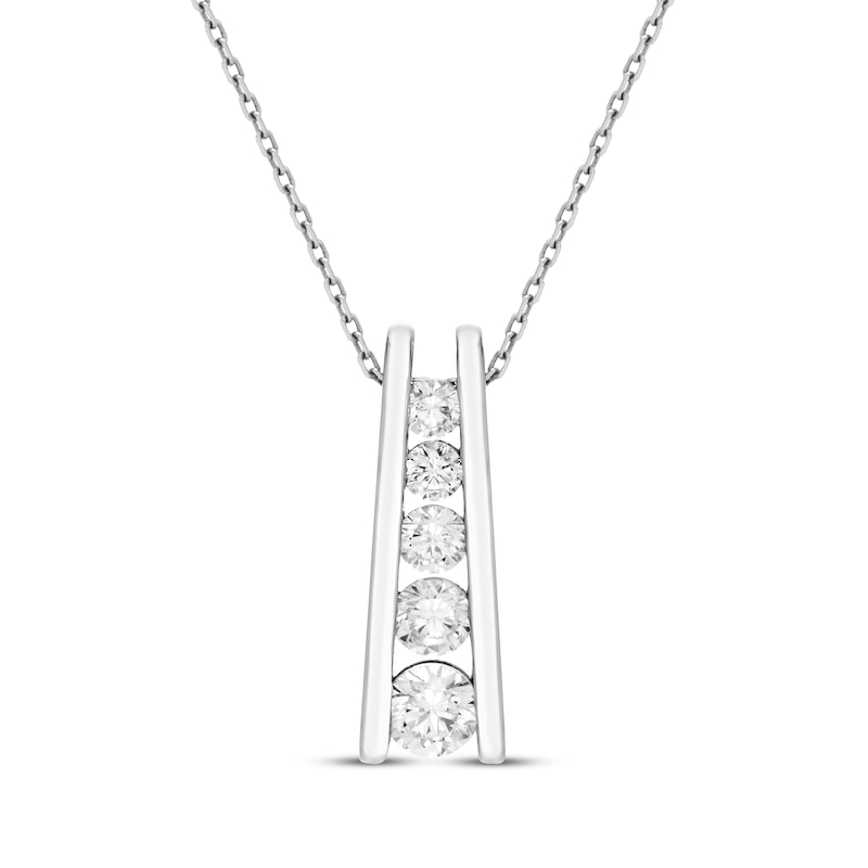 Main Image 1 of Diamond Ladder Necklace 1 ct tw 10K White Gold 18&quot;