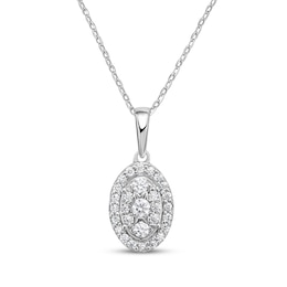 Multi-Diamond Oval-Shaped Necklace 1/4 ct tw 10K White Gold 18&quot;