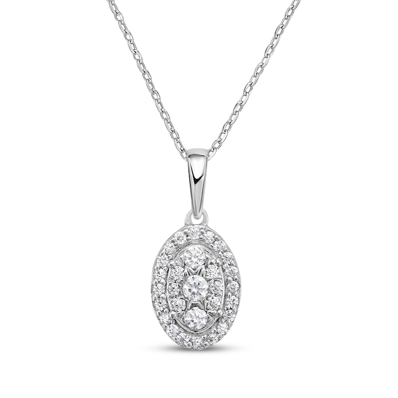 Multi-Diamond Oval-Shaped Necklace 1/4 ct tw 10K White Gold 18