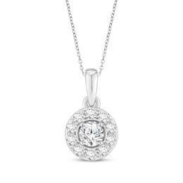 Diamond Halo Necklace 1/2 ct tw 10K White Gold 18&quot;