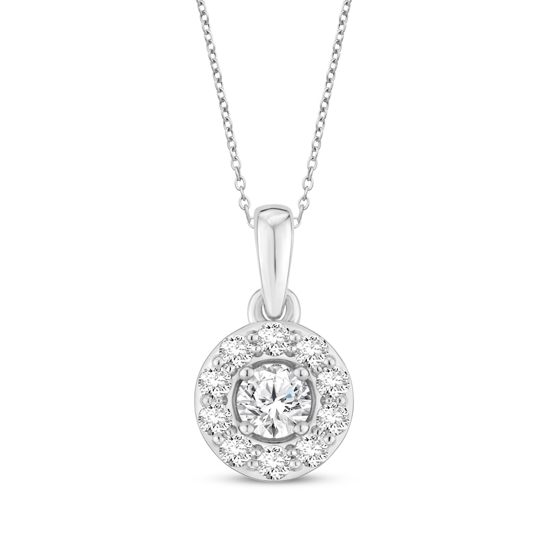 Diamond Halo Necklace 1/2 ct tw 10K White Gold 18
