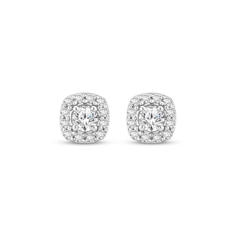 Main Image 2 of Diamond Cushion-Shaped Halo Stud Earrings 1/2 ct tw 10K White Gold