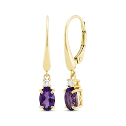 Oval-Cut Amethyst & Diamond Dangle Earrings 10K Yellow Gold