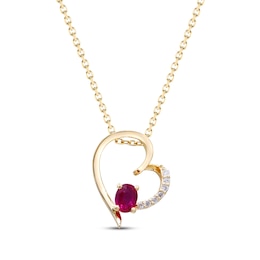 Natural Oval-Cut Ruby & Diamond Accent Tilted Heart Necklace 10K Yellow Gold 18&quot;