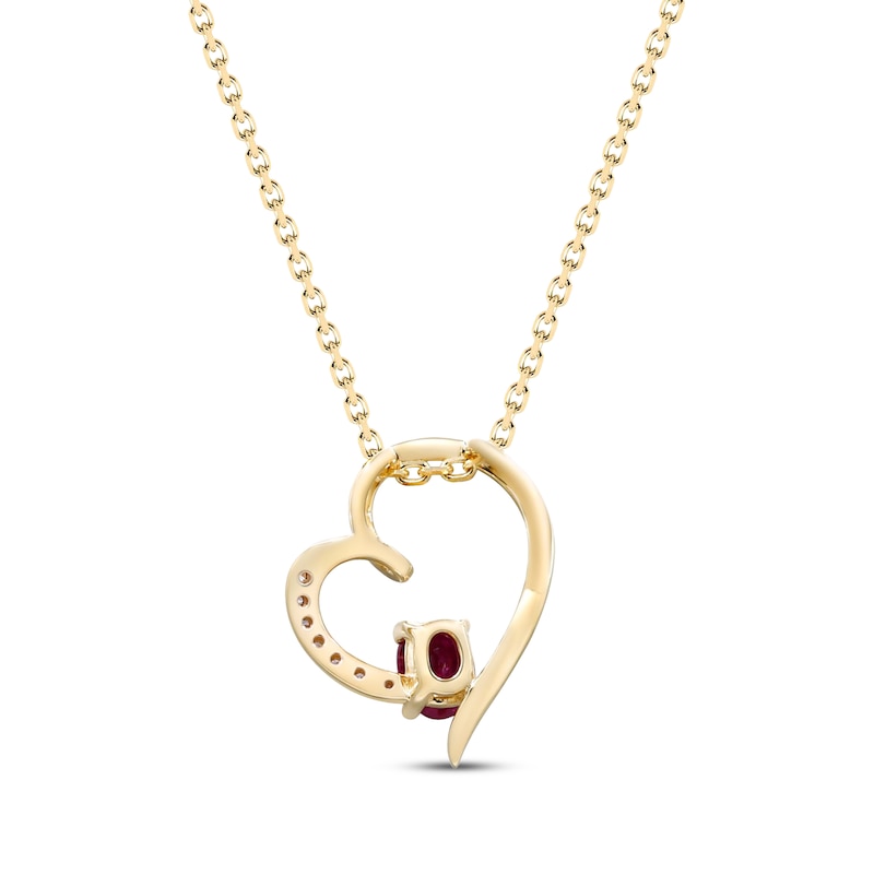 Main Image 3 of Natural Oval-Cut Ruby & Diamond Accent Tilted Heart Necklace 10K Yellow Gold 18&quot;