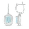 Thumbnail Image 3 of Cushion-Cut Aquamarine & White Lab-Created Sapphire Double Halo Dangle Hoop Earrings Sterling Silver