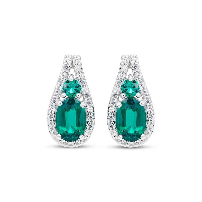 Main Image 2 of Oval & Round-Cut Lab-Created Emerald, White Lab-Created Sapphire Earrings Sterling Silver