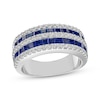 Thumbnail Image 1 of Square-Cut Blue Lab-Created Sapphire & White Lab-Created Sapphire Multi-Row Ring Sterling Silver