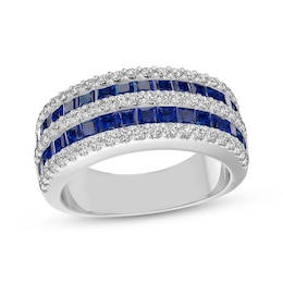 Square-Cut Blue Lab-Created Sapphire & White Lab-Created Sapphire Multi-Row Ring Sterling Silver