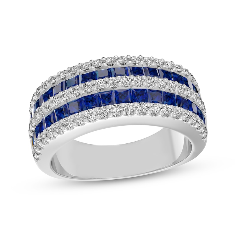 Main Image 1 of Square-Cut Blue Lab-Created Sapphire & White Lab-Created Sapphire Multi-Row Ring Sterling Silver