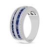 Thumbnail Image 2 of Square-Cut Blue Lab-Created Sapphire & White Lab-Created Sapphire Multi-Row Ring Sterling Silver