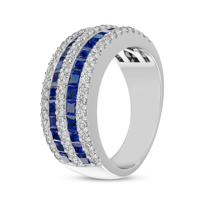 Main Image 2 of Square-Cut Blue Lab-Created Sapphire & White Lab-Created Sapphire Multi-Row Ring Sterling Silver