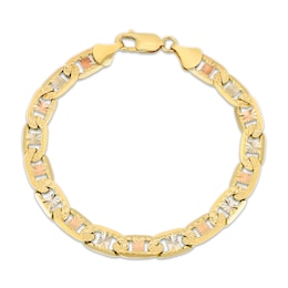 Solid Diamond-Cut Valentino Chain Bracelet 7.9mm 14K Tri-Tone Gold 8.5&quot;