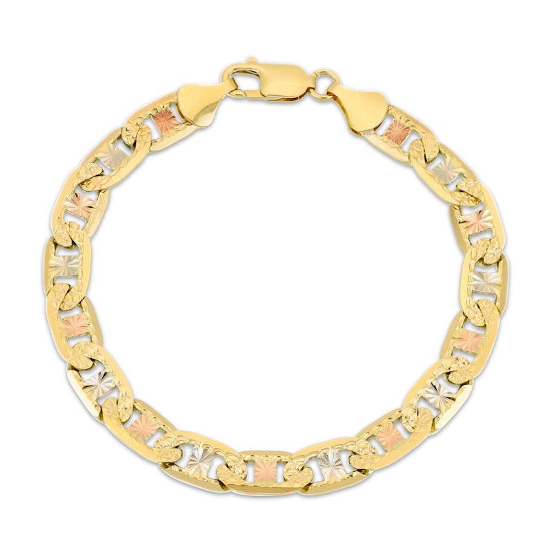 Main Image 1 of Solid Diamond-Cut Valentino Chain Bracelet 7.9mm 14K Tri-Tone Gold 8.5&quot;