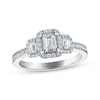 Thumbnail Image 1 of Now + Forever Certified Emerald-Cut Diamond Three-Stone Halo Engagement Ring 1 ct tw Platinum