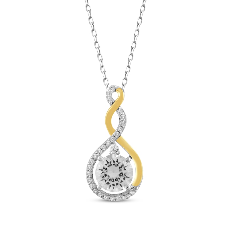 Main Image 1 of White Lab-Created Sapphire Twist Frame Necklace Sterling Silver & 10K Yellow Gold 18&quot;