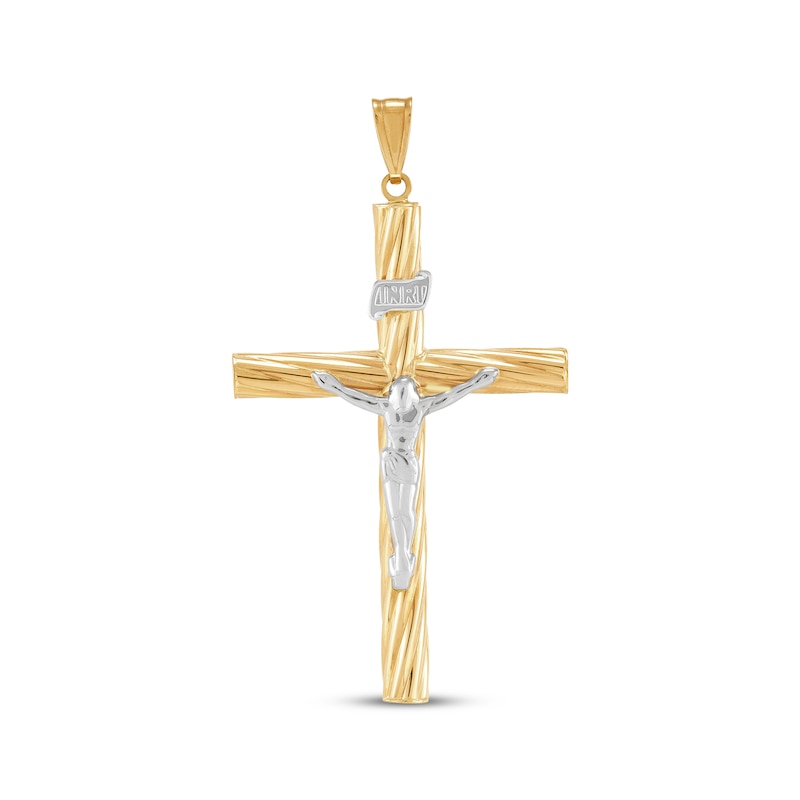 Hollow Twist Crucifix Charm 10K Two-Tone Gold