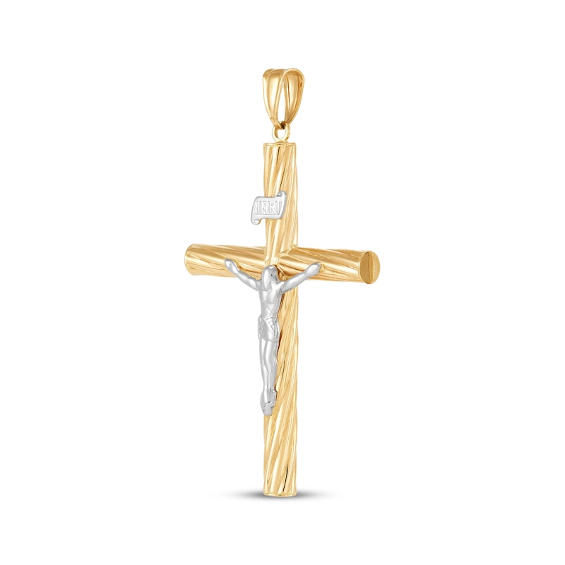 Hollow Twist Crucifix Charm 10K Two-Tone Gold