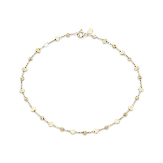 Bead & Disc Station Anklet Solid 10K Yellow Gold 10"