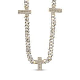 Men's Diamond Cross Station Curb Chain Necklace 3 ct tw 10K Yellow Gold 20&quot;