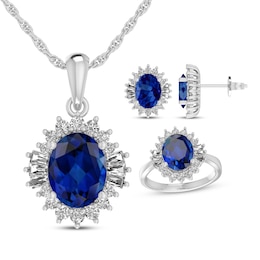 Oval-Cut Blue Lab-Created Sapphire & White Lab-Created Sapphire Gift Set Sterling Silver