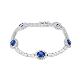 Oval-Cut Blue Lab-Created Sapphire & White Lab-Created Sapphire Station Bracelet Sterling Silver 7.25&quot;