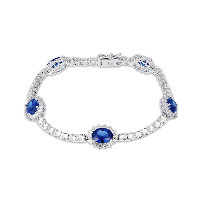 Main Image 1 of Oval-Cut Blue Lab-Created Sapphire & White Lab-Created Sapphire Station Bracelet Sterling Silver 7.25&quot;