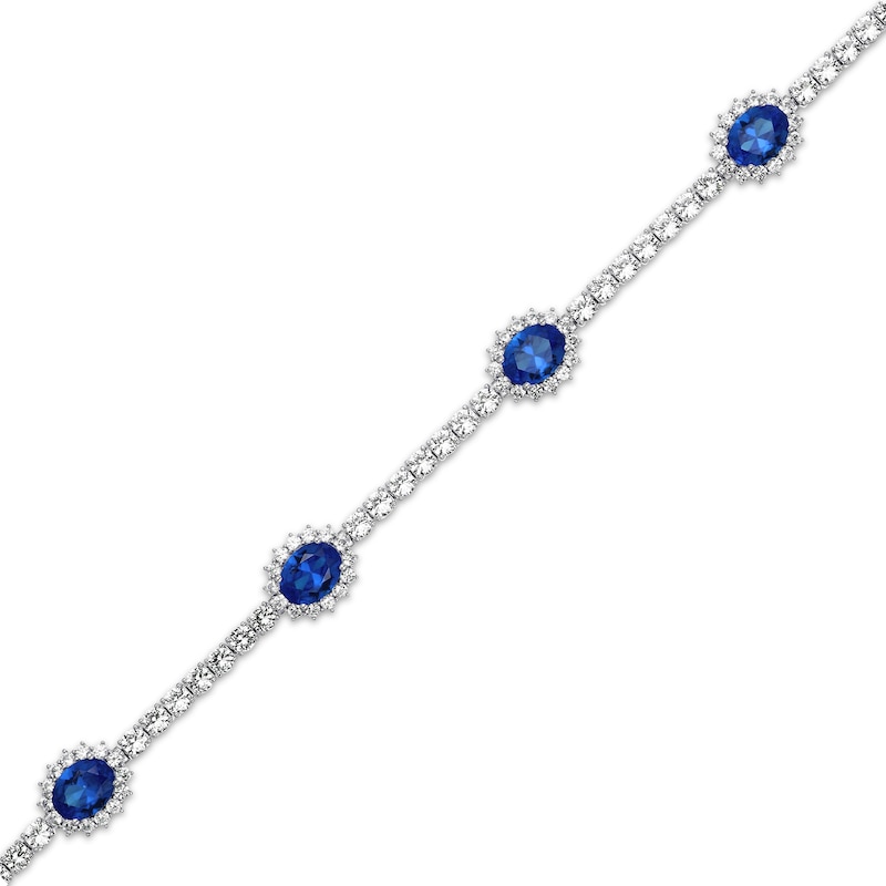 Main Image 2 of Oval-Cut Blue Lab-Created Sapphire & White Lab-Created Sapphire Station Bracelet Sterling Silver 7.25&quot;