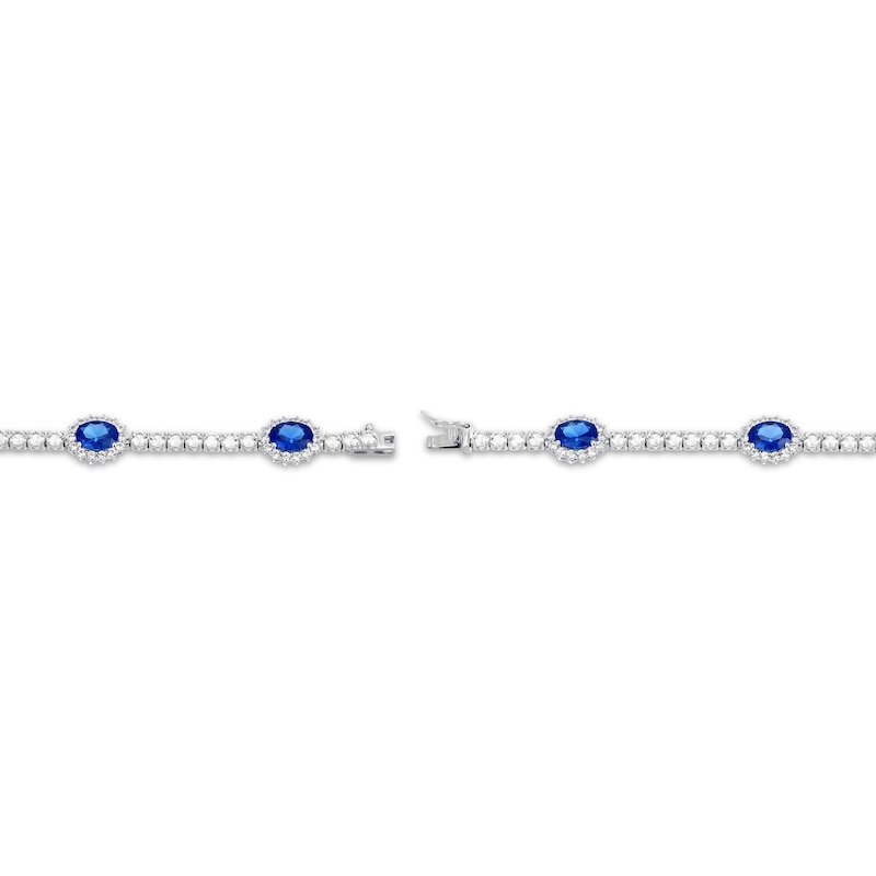 Main Image 3 of Oval-Cut Blue Lab-Created Sapphire & White Lab-Created Sapphire Station Bracelet Sterling Silver 7.25&quot;