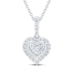 Multi-Diamond Heart Halo Necklace 1/5 ct tw Sterling Silver 18&quot;