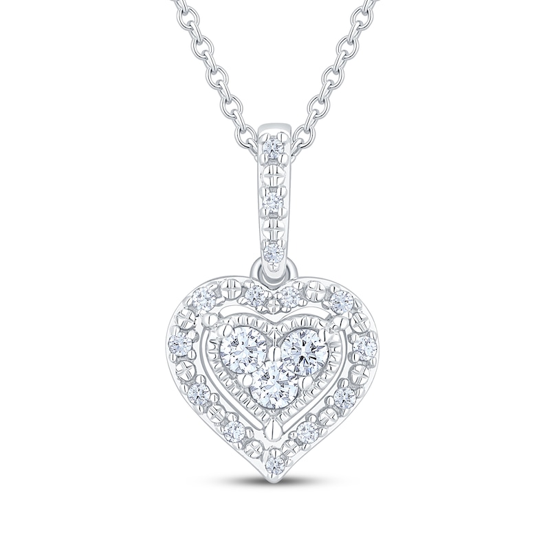 Main Image 1 of Multi-Diamond Heart Halo Necklace 1/5 ct tw Sterling Silver 18&quot;