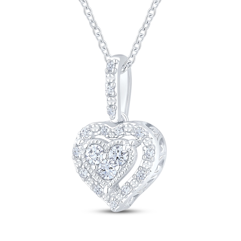 Main Image 2 of Multi-Diamond Heart Halo Necklace 1/5 ct tw Sterling Silver 18&quot;